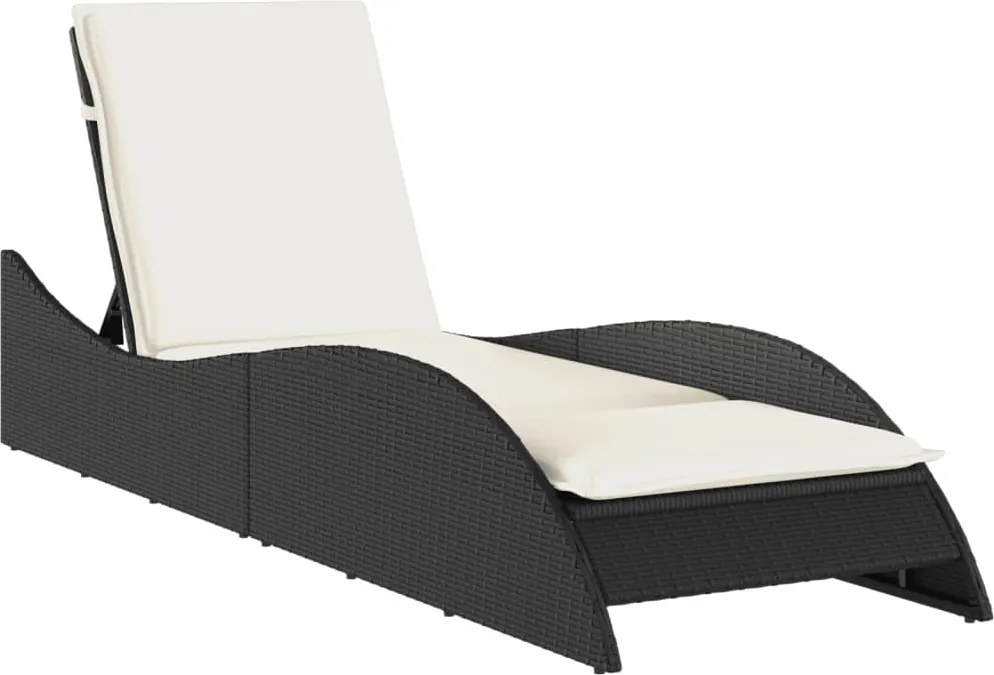 vidaXL Șezlong cu pernă, negru, 60x205x73 cm, poliratan