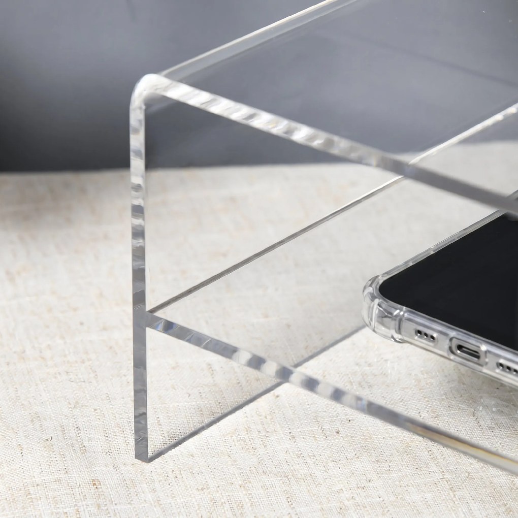 HOMCOM Suport Monitor Acrilic cu 2 Rafturi, Suport Ergonomic pentru PC, Transparent, 50.8x19x12 cm, Ideal pentru Birouri Moderne | Aosom Romania
