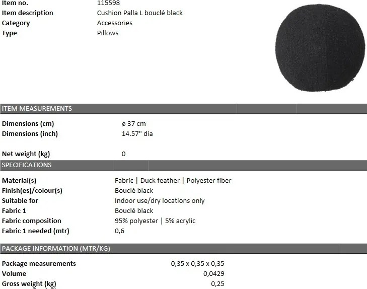 Perna decorativa LUX Palla L, boucle negru 115598 HZ