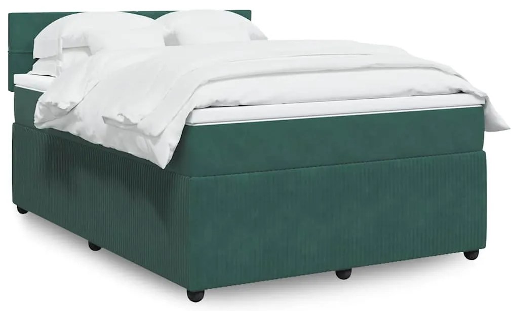 vidaXL Pat box spring cu saltea, verde închis, 140x190 cm, catifea