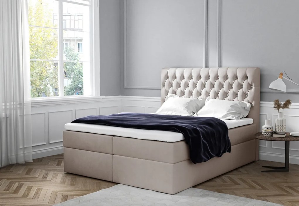Expedo Pat tapițat boxspring TOMIO + topper, 120x200, jasmine 60