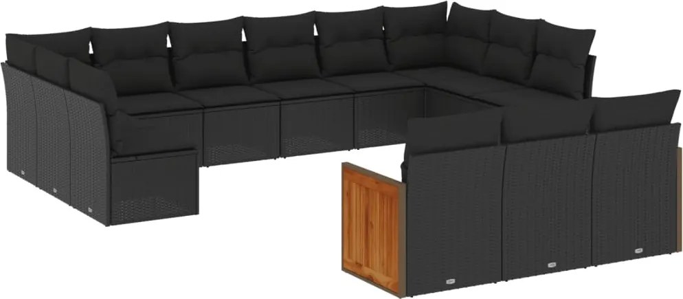 vidaXL Set mobilier de grădină cu perne, 13 piese, negru, poliratan
