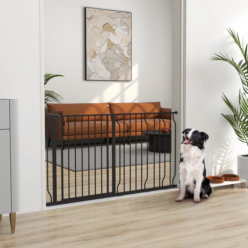 PawHut Barieră de siguranță barieră pentru animal de companie lungime reglabilă dim. 145L x 76H cm negru | Aosom Romania