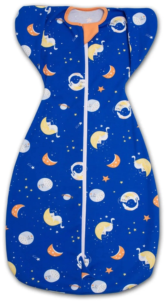 Sistem de infasat transformabil in sac de dormit, 1-6 luni Kidizi Swaddel Confort UP Space Cats, 100% bumbac, 0.5 tog