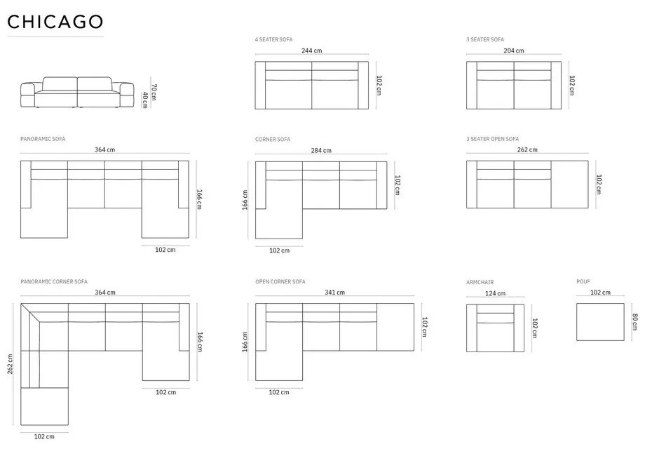 Canapea bej 204 cm Chicago – Cosmopolitan Design