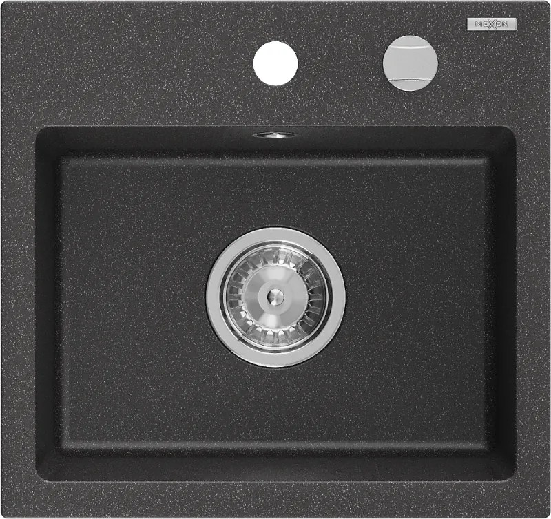 Mexen Milo chiuvetă de bucătărie granit cu 1 compartiment 435 x 410 mm, neagră cu puncte, sifon crom - 6505441000-76