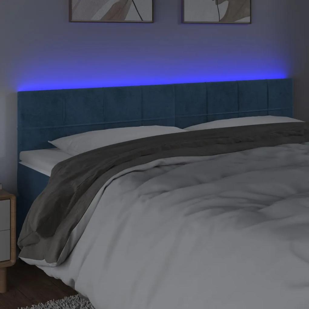 Tablie de pat cu LED, albastru inchis, 160x5x78 88 cm, catifea 1, Albastru inchis, 160 x 5 x 78 88 cm
