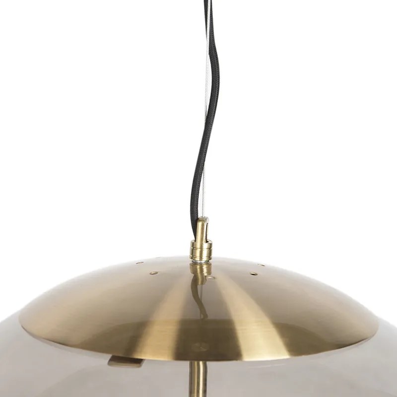 Lampă modernă suspendată din alamă cu sticlă fumurie 50 cm - Ball