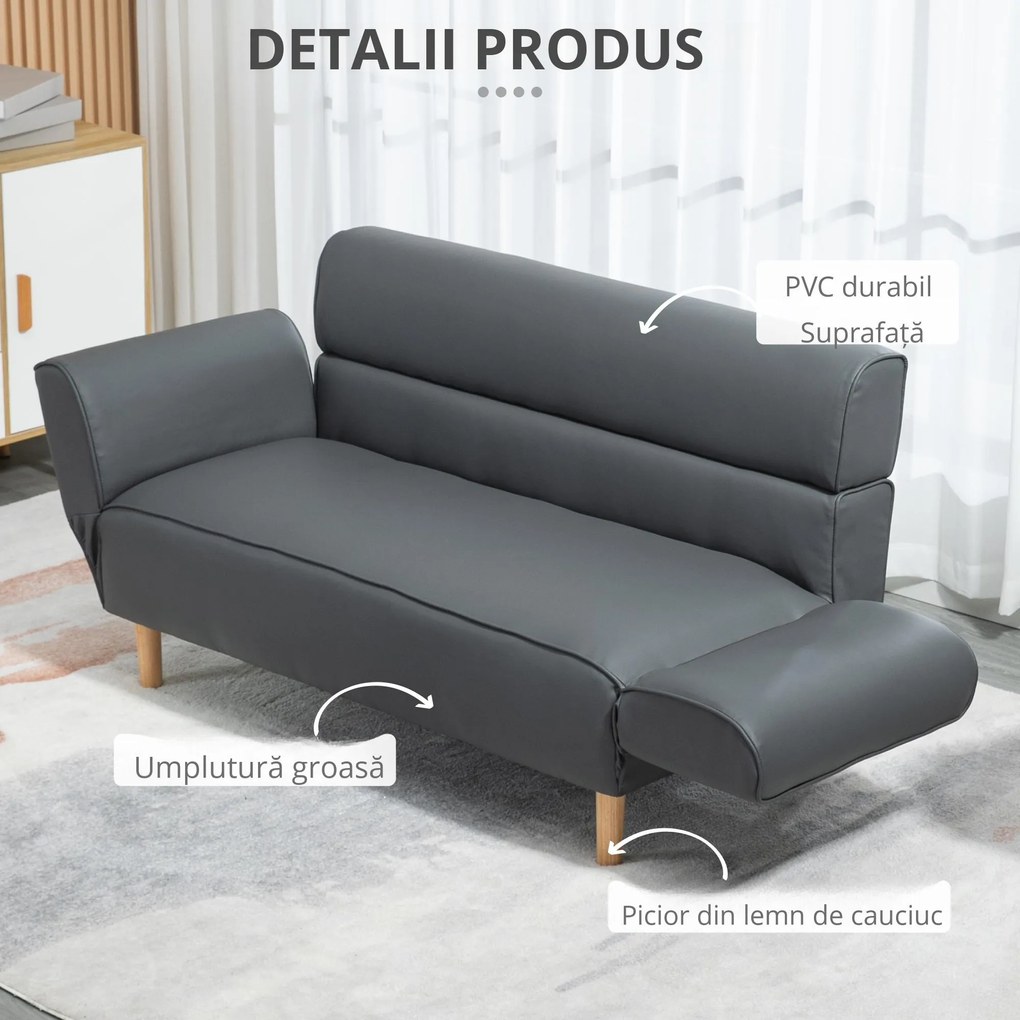 HOMCOM Canapea Compactă 2 Locuri pentru Living, Confortabilă cu Cotieră Reglabilă, Tapitată în Gri | Aosom Romania