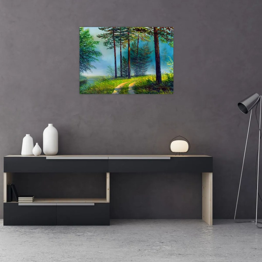 Tablou pe sticlă - Pictură în ulei de peisaj (70x50 cm)