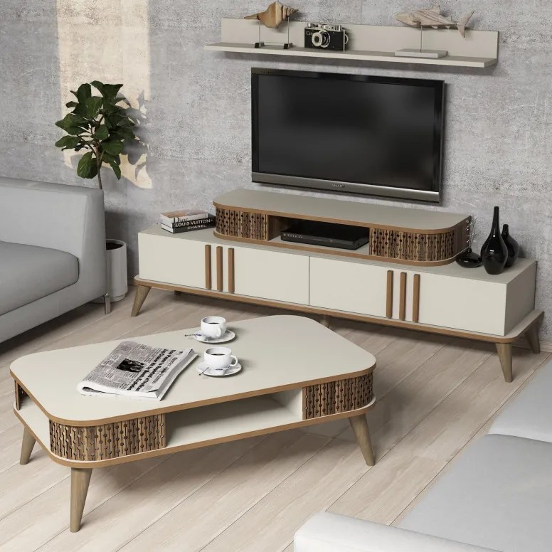 Set Comoda TV si Masuta de Cafea Living Eylül Cream