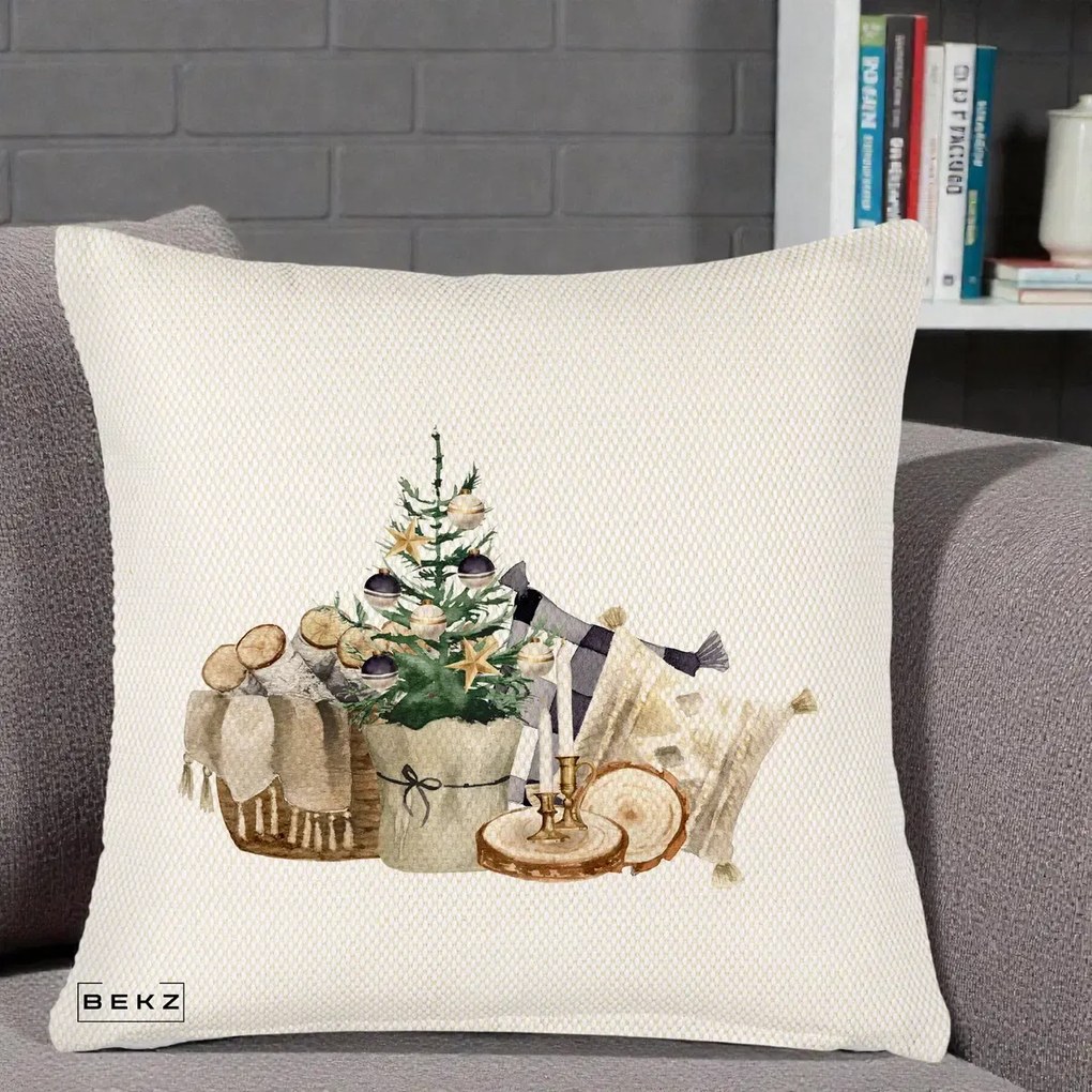 Perna Decorativa Colt Cozy de Craciun Boho, 40x40 cm, Crem Reliefat, Husa Detasabila, Perna Inclusa, BEKZ®