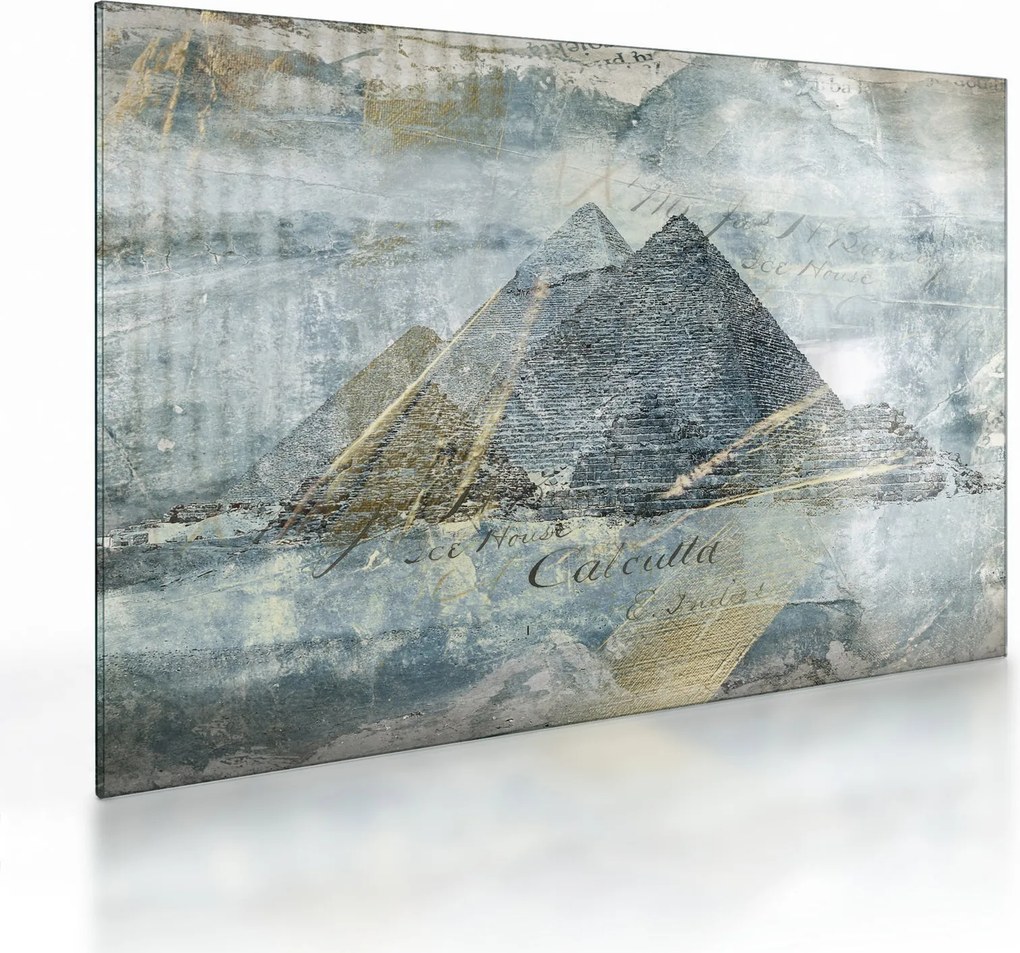 Tablou pe sticlă - Piramide în filtru albastru (70x50 cm)