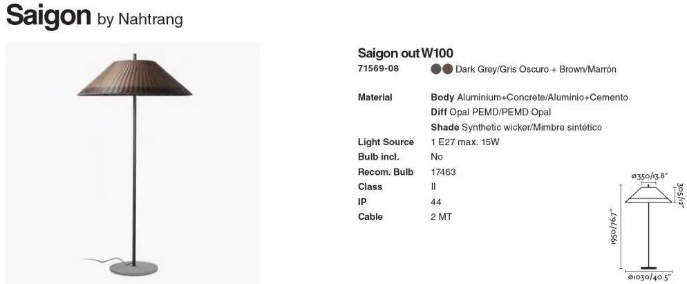 Lampa de podea iluminat exterior decorativ SAIGON 200/W100 gri/maro