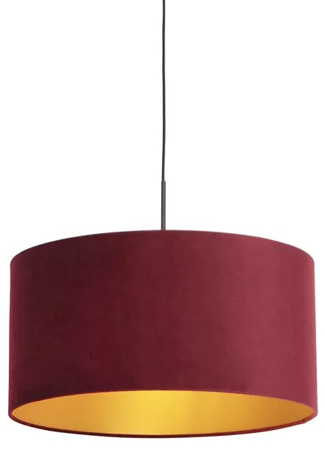 Lampă suspendată cu abajur din catifea roșie cu auriu 50 cm - Combi
