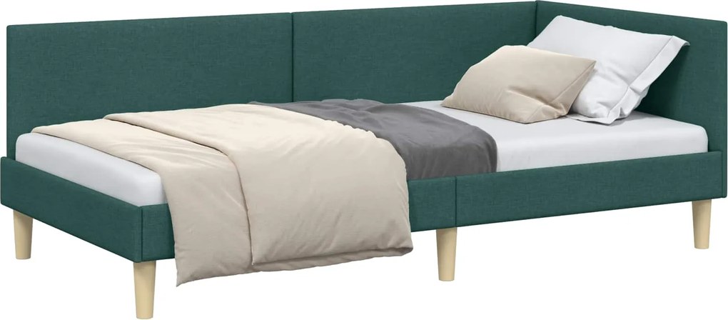 vidaXL Cadru de pat colțar cu headboard Verde închis 90 cm x 200 cm