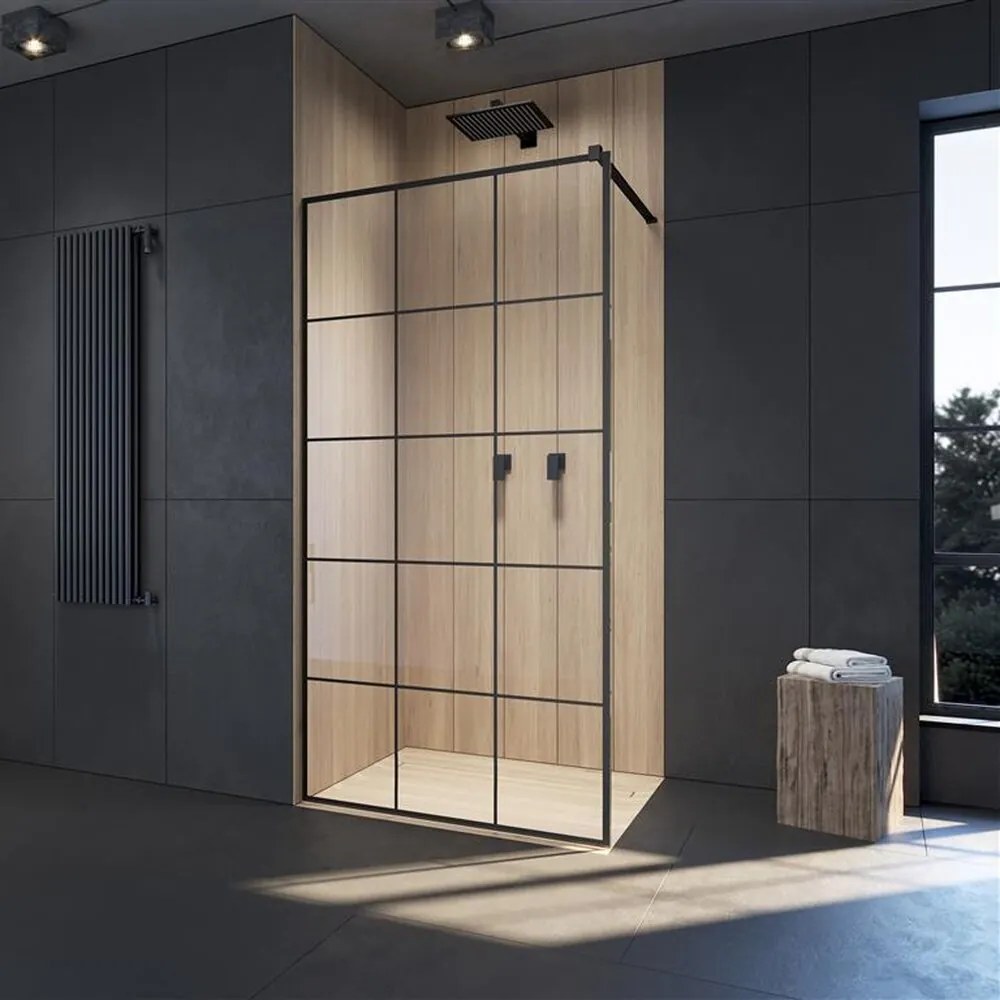 Paravan de dus tip Walk-in Radaway Modo New Black II Factory negru-transparent 100 cm sticla securizata 8 mm