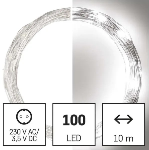 Ghirlandă LED pentru exterior, 100 LED / 15 m, IP44, alb rece