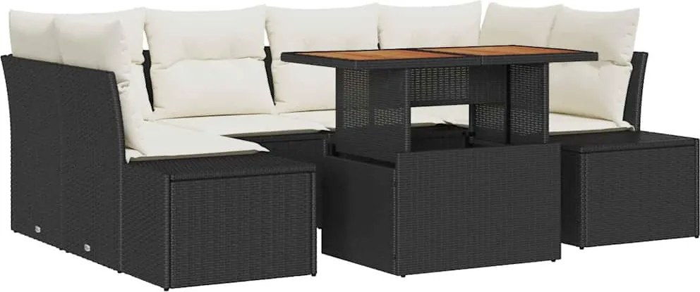 vidaXL Set de masă pentru grădină cu pernă 7 pcs Negru și Crem