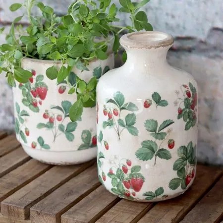 Vază din ceramică crem cu model căpșuni „Fraises”