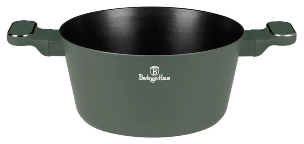 Oală cu capac 24 cm, 4.1L – Berlinger Haus Green Matte Collection BH 8201, verde, cu strat antiaderent din titan, design modern, compatibilă cu toate