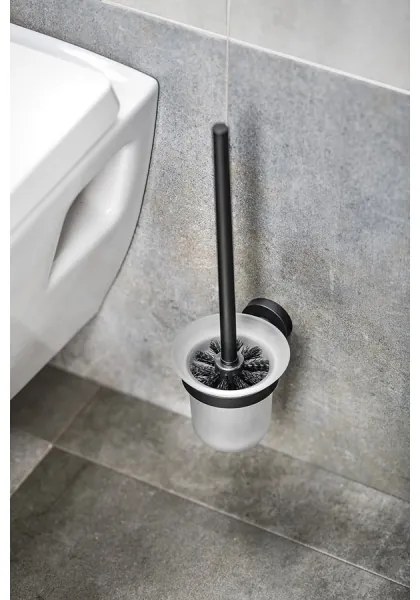 Aqualine - Perie WC SAMBA sticlă mată neagră, montare pe perete