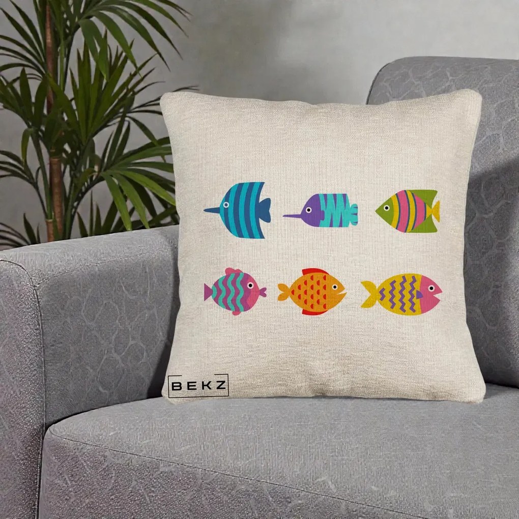 Perna decorativa Pesti Colorati Cartoon, 40x40 cm cu Umplutura, Bej Canapea, BEKZ