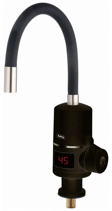 Robinet incalzire apa instant Rosberg R57100HW, Blat, 3300W, 30-60°C, Furtun flexibil din silicon, IPX4, Negru