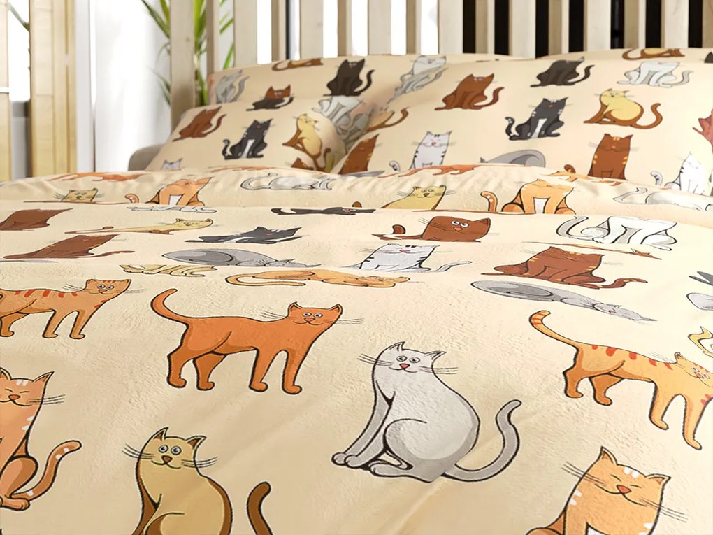 Lenjerie cocolino COLORED CATS crem Dimensiunile lenjeriei: 70 x 90 cm | 140 x 200 cm