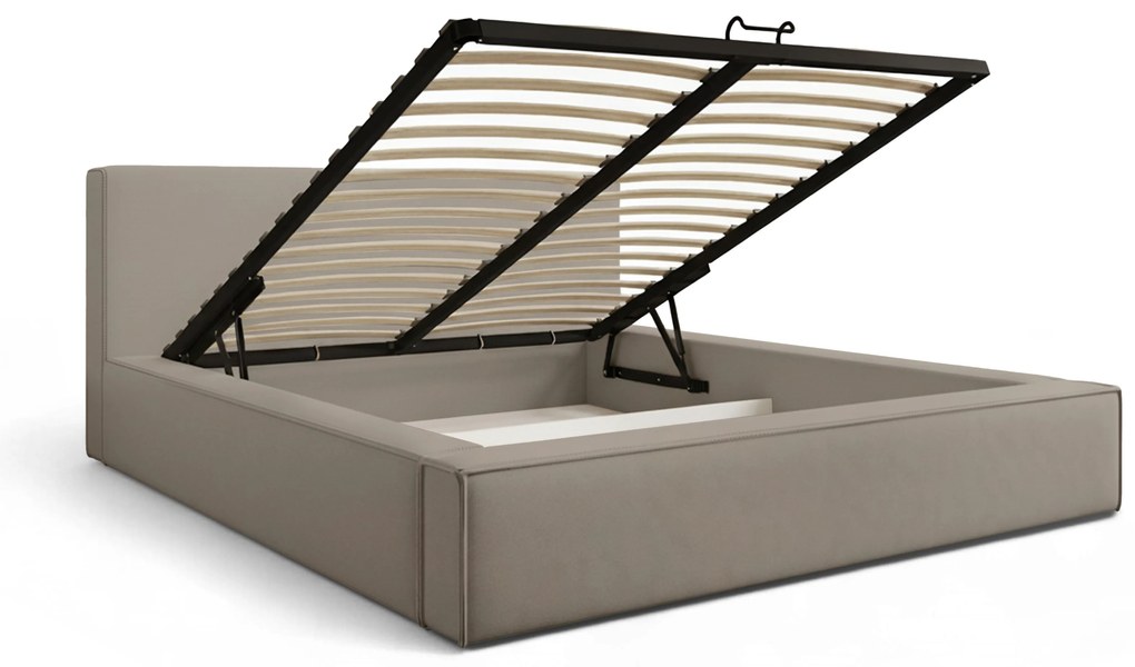 Pat tapițat Nirello 160x200 cu ladă de depozitare - catifea bej Castel 15