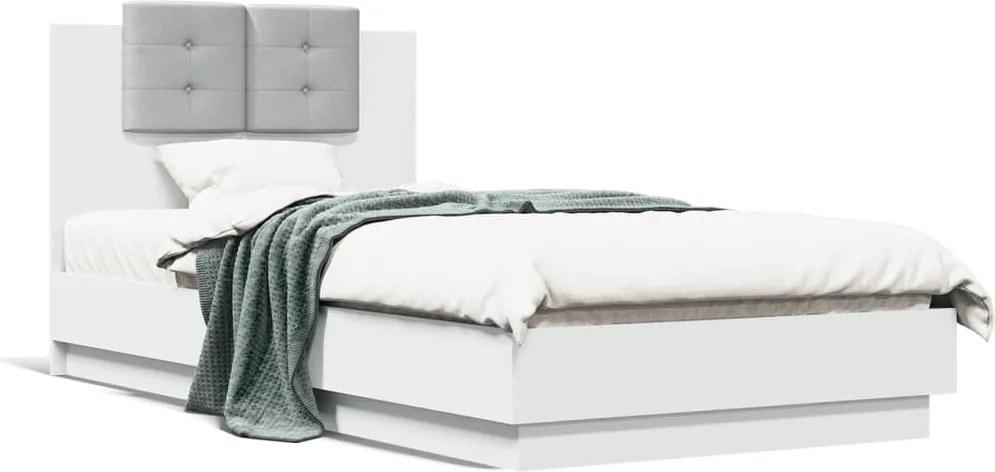 vidaXL Cadru de pat cu tăblie, alb, 90x190 cm, lemn prelucrat