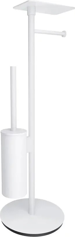 Suport hartie freestanding Omnires Modern Project cu spatiu pentru perie si raft finisaj alb mat