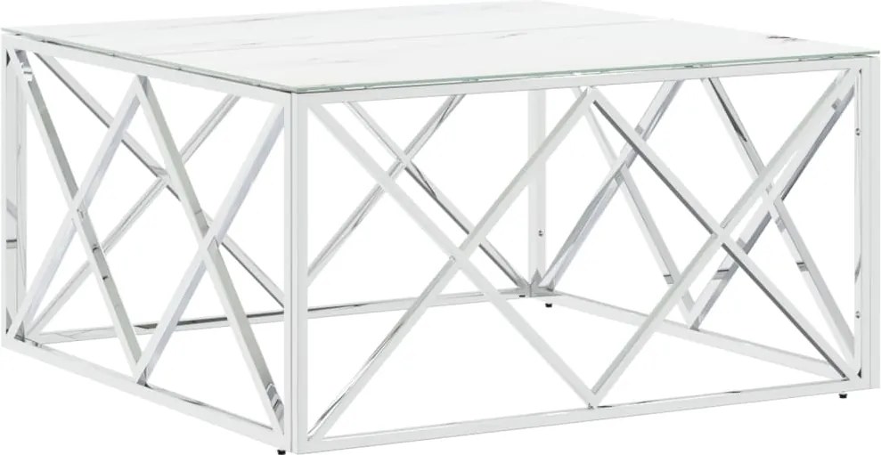 vidaXL Masă de cafea, argintiu, 80x80x40 cm, oțel inoxidabil și sticlă