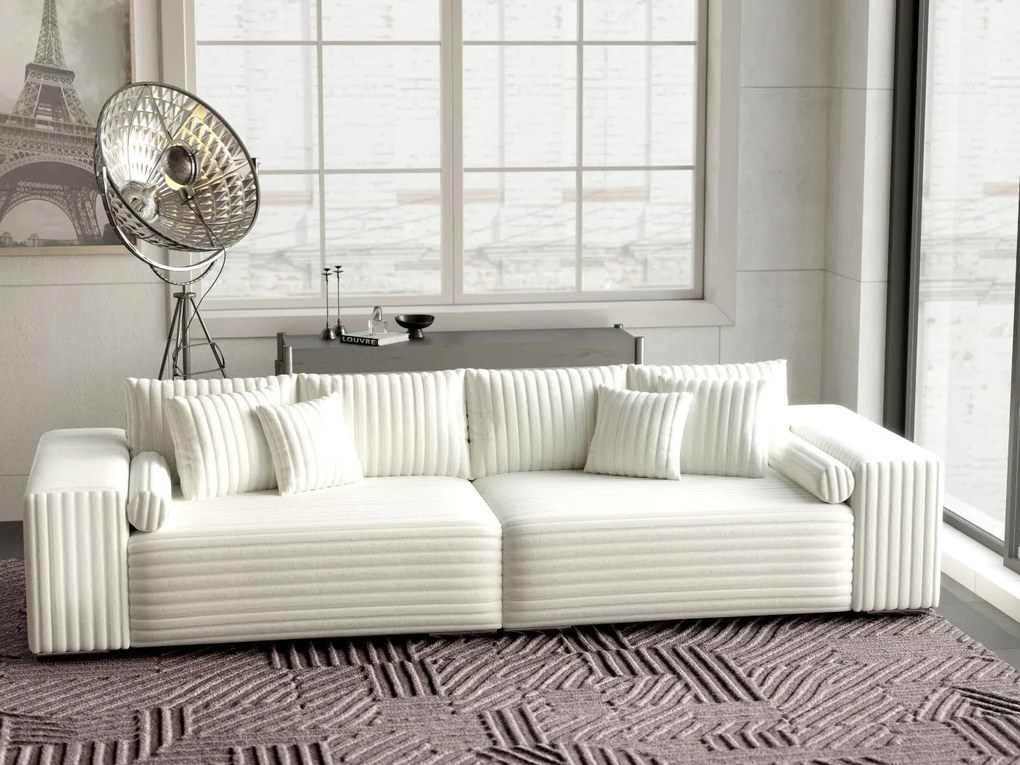 Canapea extensibilă dumonde cu ladă de depozitare si sezut confortabil din spuma high-density, Marbela Ambience Ivory XXL 295x100 cm