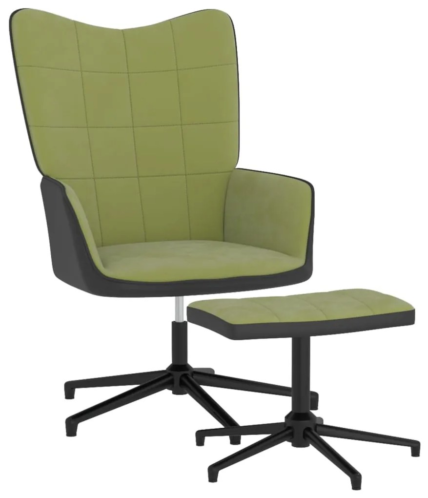 327845 vidaXL Scaun de relaxare cu taburet, verde deschis, catifea și PVC