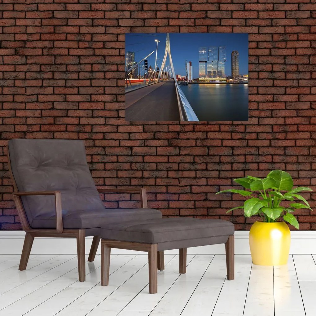 Tablou pe sticlă - Amurg în Rotterdam, Olanda (70x50 cm)