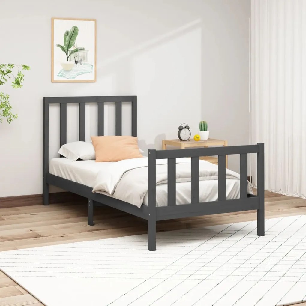 3106690 vidaXL Cadru de pat, gri, 90x200 cm, lemn masiv de pin