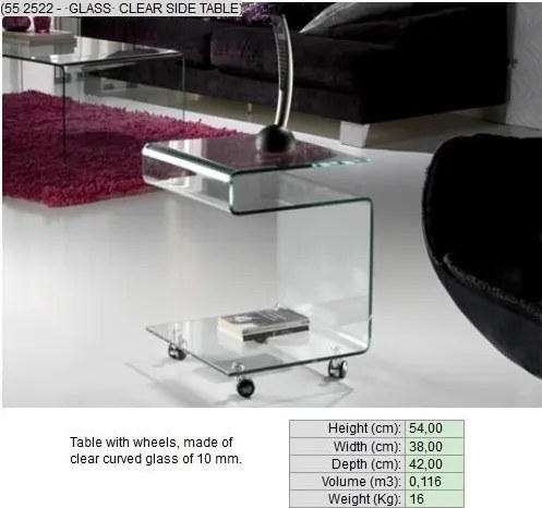 Masa din sticla curbata cu rotile -Clear side table- Glass 552522