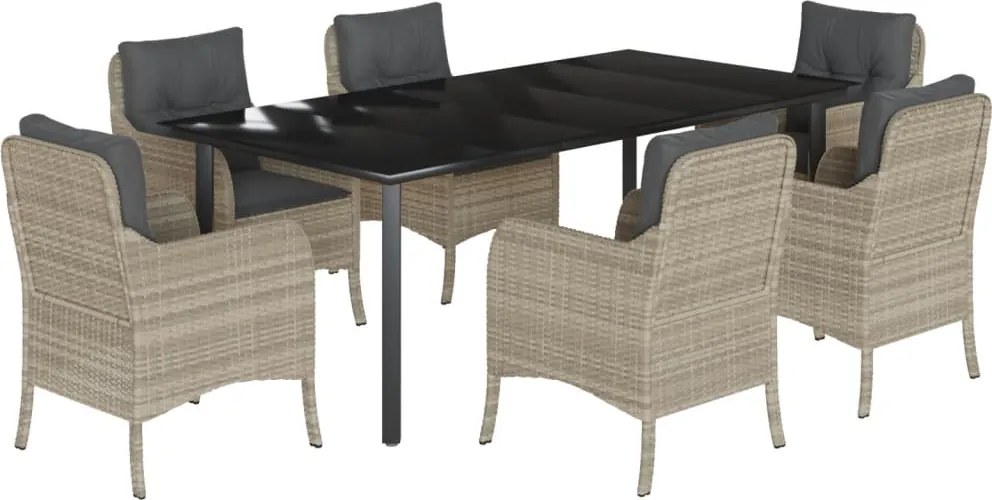 vidaXL Set mobilier de grădină cu perne, 7 piese gri deschis poliratan