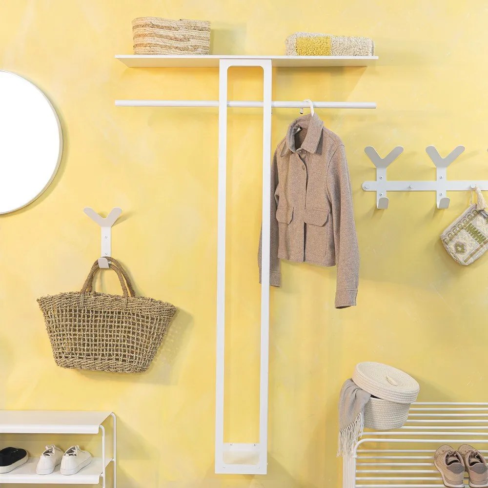 Cuier de perete alb cu raft din oțel 100 cm Luno Large – Spinder Design