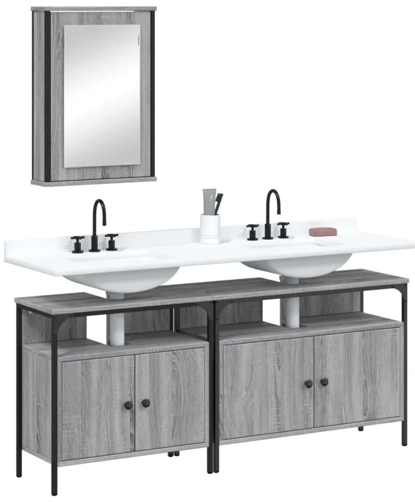 vidaXL Set mobilier de baie, 3 piese, gri sonoma, lemn prelucrat