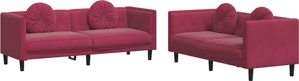 vidaXL Set canapele cu perne, 2 piese, roșu vin, catifea