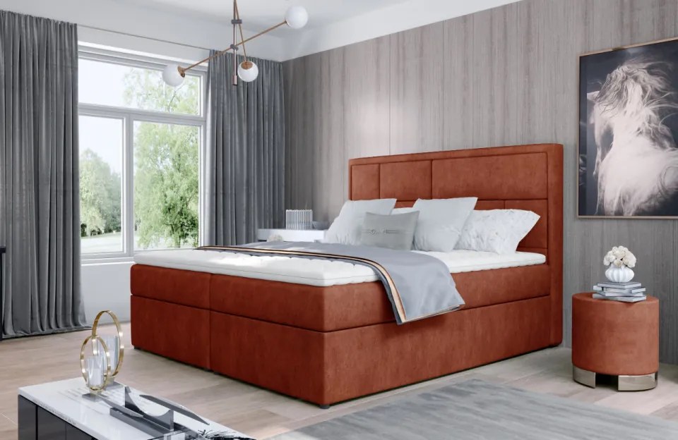 Pat tapitat, continental boxspring, cu lada pentru depozitare, 160x200 cm, Meron 161, Eltap (Culoare: Gri pepit / Grande 81)