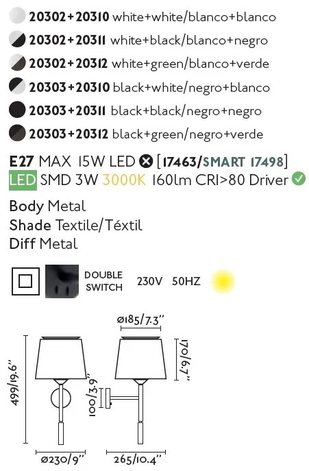 Aplica perete cu reader LED moderna design elegant SAVOY alba