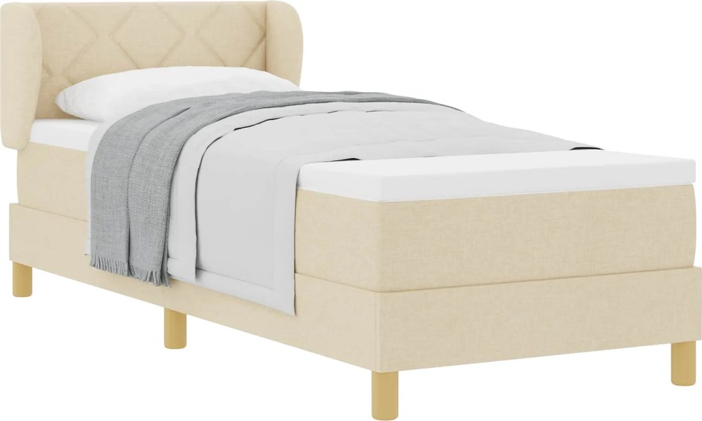 vidaXL Pat cu arcuri cu saltea cu headboard Crem 80 x 200 cm țesătură