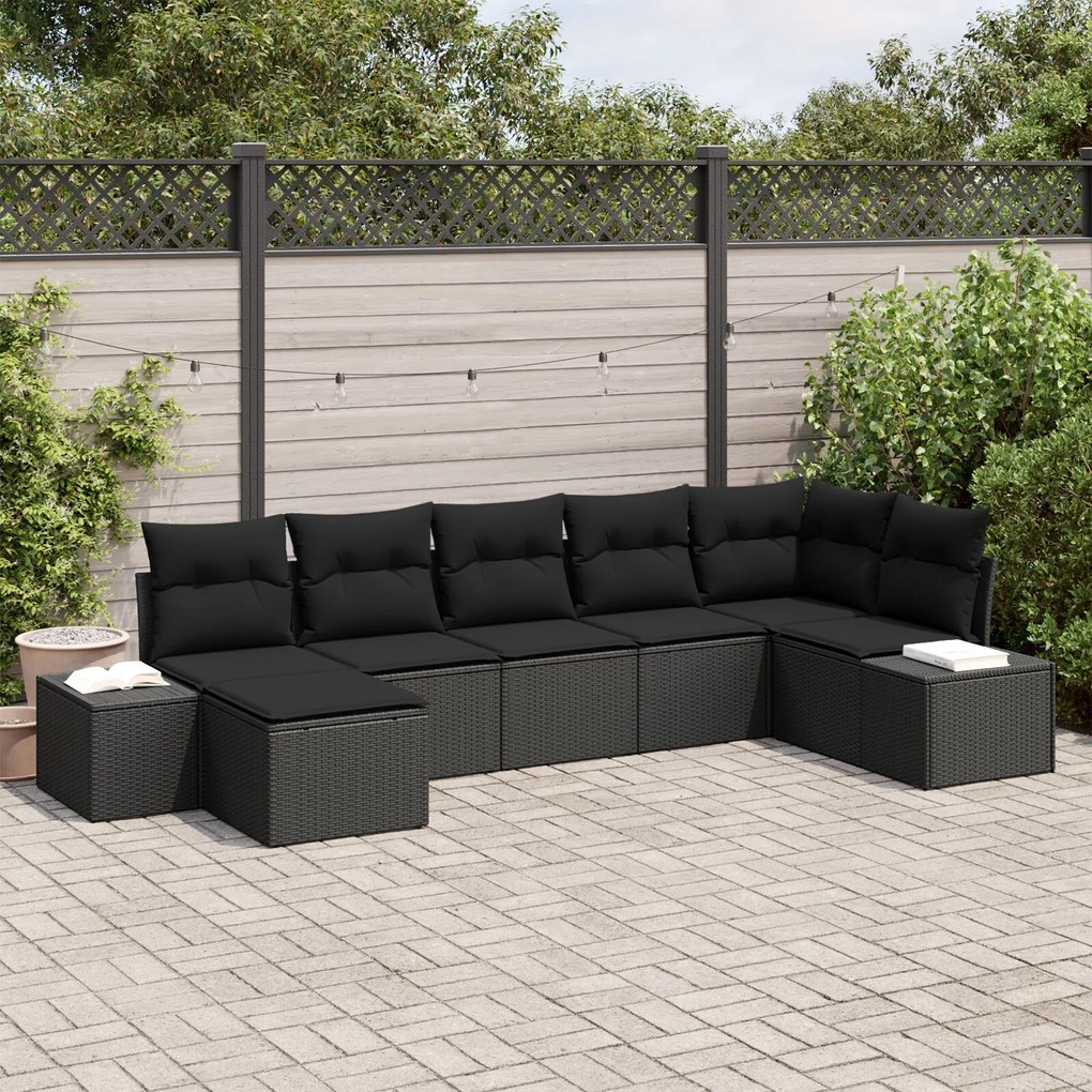 vidaXL Set de canapele pentru grădină cu pernă 7 pcs Negru Rattan poli