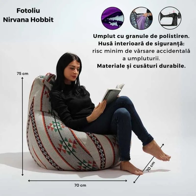 Fotoliu Nirvana Hobbit Pufrelax, Material Impermeabil - Gri inchis