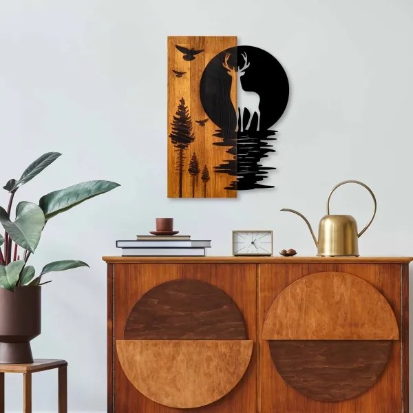 Decorațiune de perete 43x58 cm lemn/metal cerb și lună