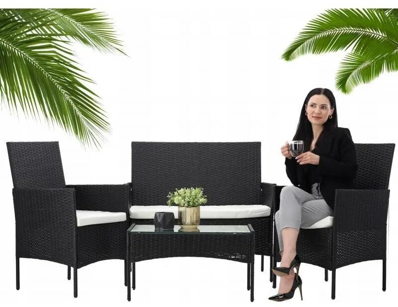 Set de grădină din rattan Aldotrade GardenLine,negru + brațe crem