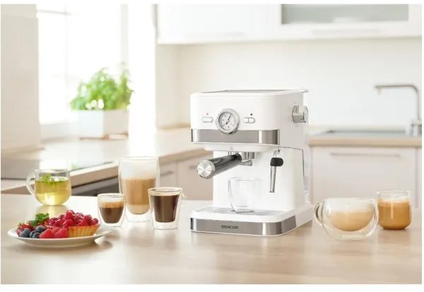 Espressor Sencor 1050W/230V alb/crom mat